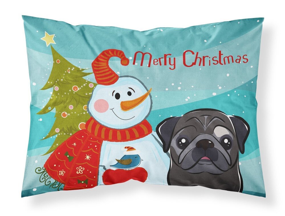 6684 BB1883PILLOWCASE Snowman with Black Pug Fabric Standard Pillowcase